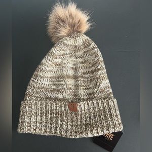 Frye Marled Cuff Beanie w/Faux Fur Pom, NWT